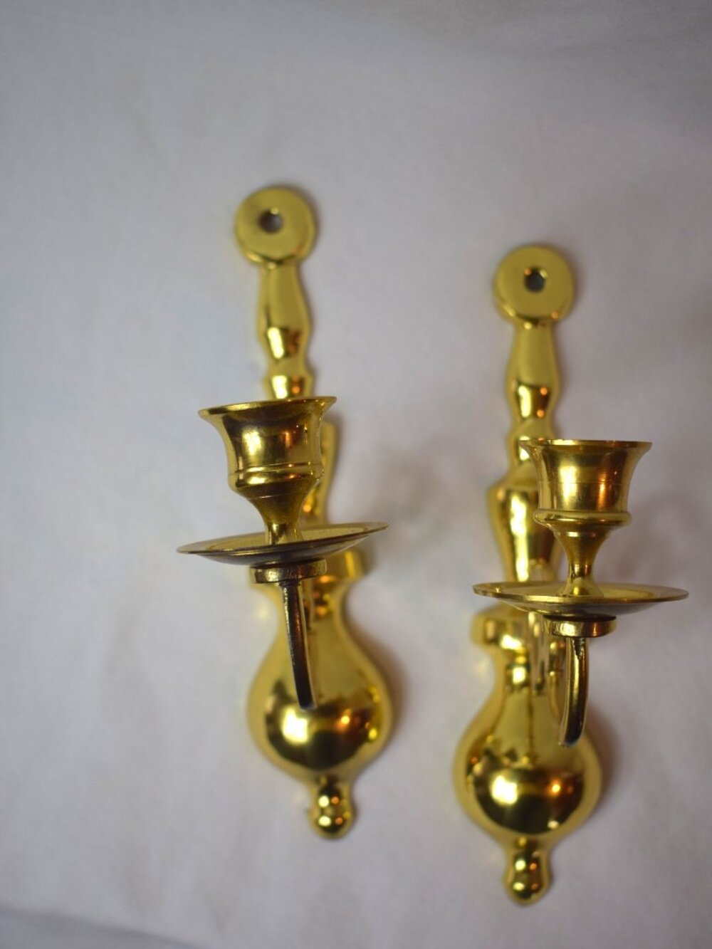 Pair Vintage Brass Wall Sconces Single Taper Candlestick Holders 2